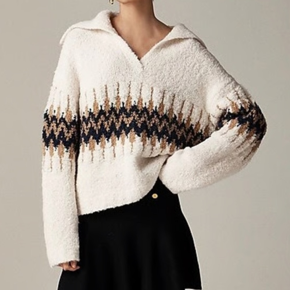 J.Crew Fair Isle johnny-collar sweater in bouclé yarn - Picture 3 of 4